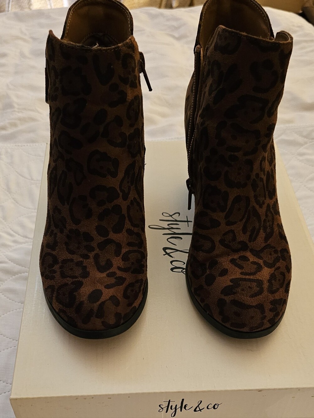 Style & Co. Leopard Print Chelsea Ankle Booties in Brown and Black